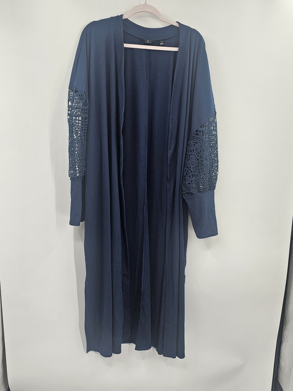 Crochet Sleeve Duster Maxi Cardigan Marina  Navy Blue Size 3X